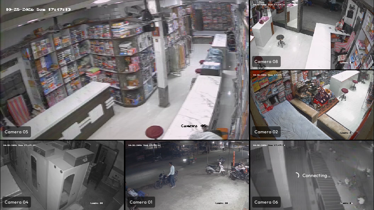 DeckTV 9-camera live wall active immediately after power-on